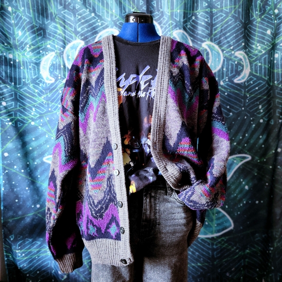 Jed Wear Other - Vintage Jed Wear Abstract Knit Eclectic Grandpa V-neck Unisex Cardigan - Size L